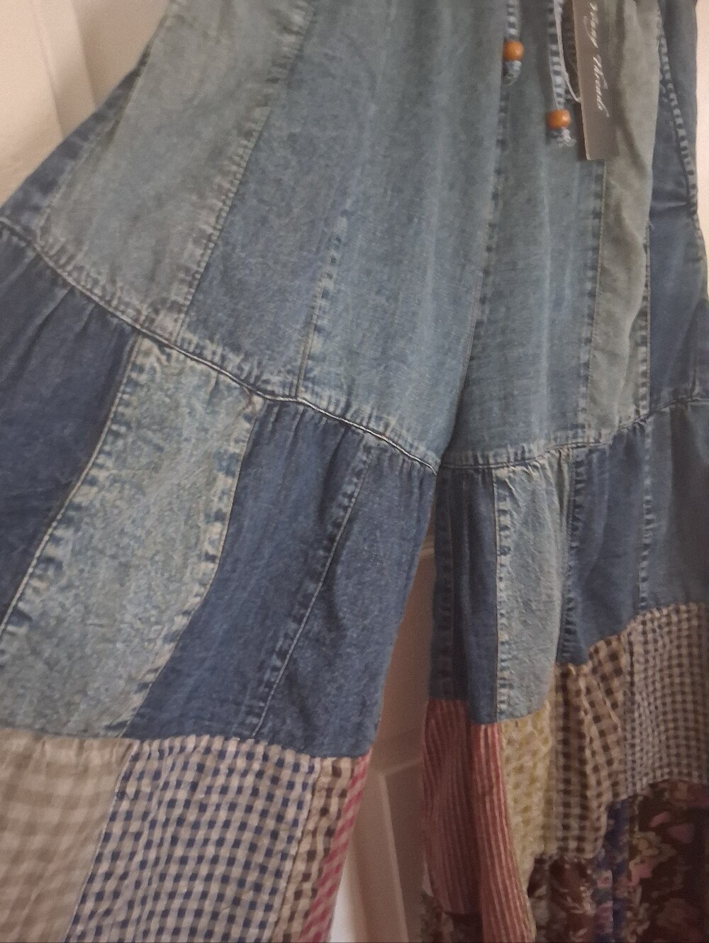 ✨ NWT Young Threads Boho Patchwork Tiered Wide-Leg Palazzo Pants - Size M ✨ - Picture 7 of 8